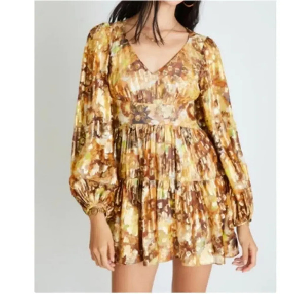 LoveShackFancy Willis Metallic Mini Dress in Sun Shower - Picture 1 of 9